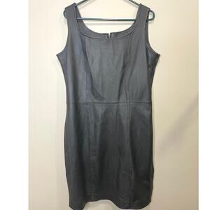 Vtg AMI Womens Dress Y2K 90s Black Leather Sheath Sleeveless Size XL
